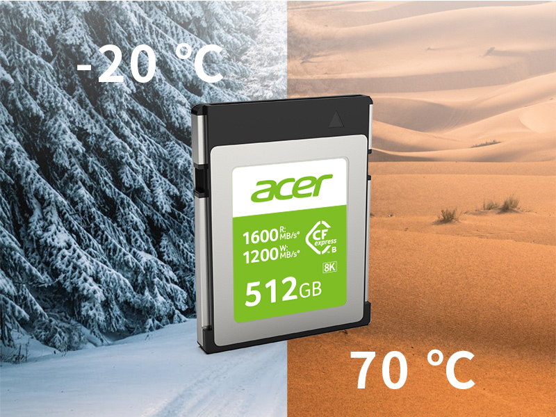 Thẻ Pro CFexpress CFE100 hoạt động không lỗi ở nhiệt độ hoạt động từ -20 ℃ ~ 70 ℃